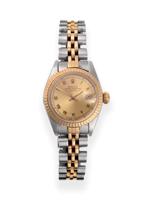 Lot 230 - A Steel and Gold Automatic Calendar Centre Seconds Wristwatch, signed Rolex, Oyster Perpetual,...