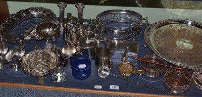 Lot 247 - A quantity of plated ware, silver candle snuffer and a Swarovski cat