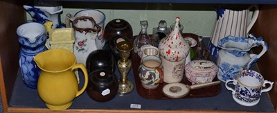 Lot 273 - A Victorian earthenware mug with a frog, another mug, two jugs, four lignum vitae Crown Green...