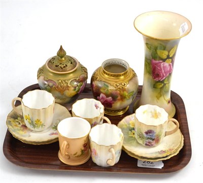 Lot 282 - A group of Royal Worcester including two pot pourri vases (unsigned), a coffee can, a vase...