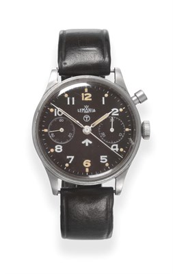 Lot 236 - A Rare Military Stainless Steel Single Push Chronograph Wristwatch, signed Lemania, circa 1955,...