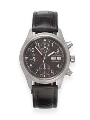 Lot 237 - A Stainless Steel Automatic Calendar Chronograph Wristwatch, signed International Watch...