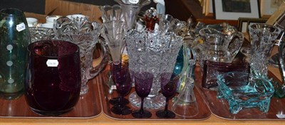 Lot 323 - A collection of decorative glass including a three branch epergne, Art glass, etc