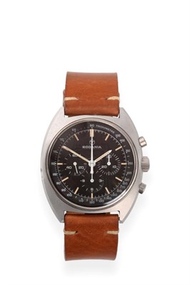 Lot 240 - A Stainless Steel Chronograph Wristwatch, signed Rodania, circa 1970, lever movement, black...