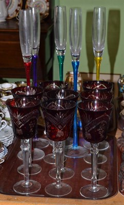 Lot 333 - A set of eight ruby flashed drinking glasses and five others