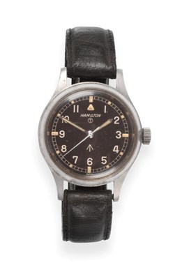 Lot 241 - A Royal Air Force Stainless Steel Centre Seconds Military Wristwatch, signed Hamilton, 1967,...