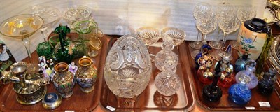 Lot 342 - Three trays including Stewart Crystal drinking glasses, a paperweight inkwell, assorted glass...