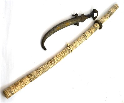 Lot 378 - Japanese katana with bone hilt and scabbard, and an Eastern dagger (2)