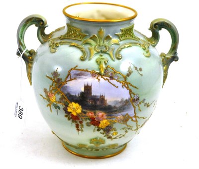 Lot 389 - A Royal Worcester porcelain pot pourri vase, shape 1515, painted by E Salter with a view of...