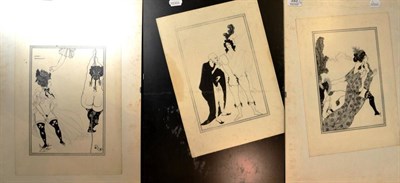 Lot 393 - Three erotic black and white prints after Aubrey Beardsley