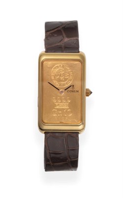 Lot 251 - An 18ct Gold Ingot Wristwatch, signed Corum, ref: 14400, circa 1985, lever movement, ingot gold...