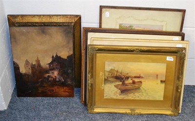 Lot 1080 - Six framed watercolours, a framed print and an oil on canvas (8)