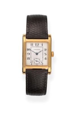 Lot 268 - An 18ct Gold Limited Edition Rectangular Wristwatch, signed Longines, Limited series 139 of...