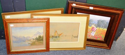 Lot 1153 - Three watercolours and an oil