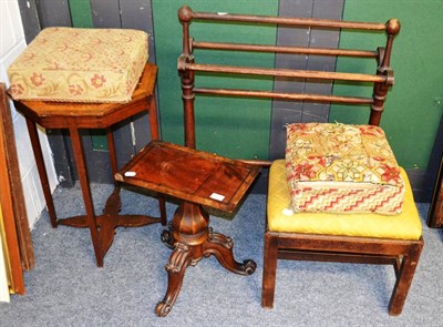 Lot 1155 - Early Victorian carved tripod low stand, George III mahogany stool with drop-in seat, two 19th...