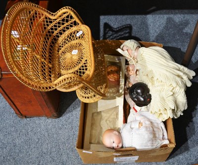 Lot 1165 - Kathe Kruse modern boxed doll, black papier mache toddler doll, celluloid doll, Sasha baby...