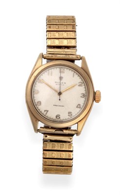 Lot 273 - A 9ct Gold Centre Seconds Wristwatch, signed Rolex, Oyster Precision, ref: 6022, 1952, lever...