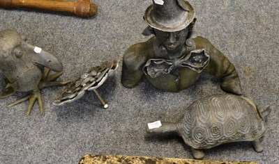 Lot 1196 - Leadwork tortoise, Mad Hatter, Wallybird and Yorkshire Rose made by D Marston