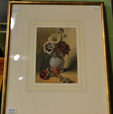 Lot 1215 - Attributed to James Holland (1799-1870) ";Hollyhocks"; bears affixed original inscriptions...