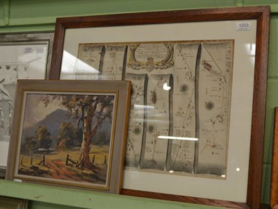 Lot 1223 - John Lindsay (Australian), oil on board, 'Farm on the Ridge NSW', and an 18th century road map...