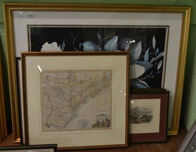 Lot 1234 - A large print signed B Sumrall, 167/2000, a map of Acton, three shooting prints and a map...