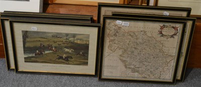 Lot 1237 - A set of four hunting prints and three maps: The West Riding of Yorkshire, The North Riding of...