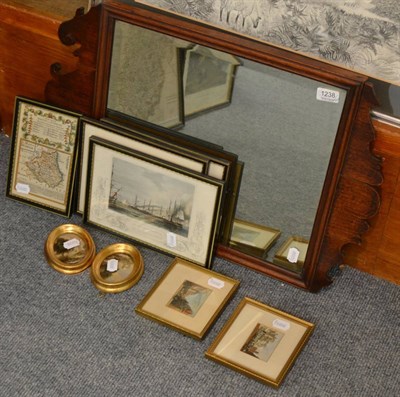 Lot 1238 - A Chippendale style mirror, a map of Durham, titled 'The road from Whitby to Durham' and 'A map...