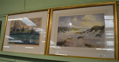 Lot 1247 - Douglas Treasure (20th century) Sand Dunes, signed, watercolour, together with a screenprint by...