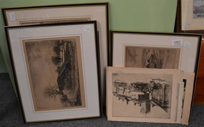 Lot 1267 - Florence Bell, four framed etchings and seven unframed