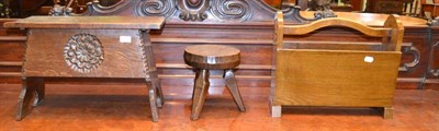 Lot 1370 - A Jack Grimble of Cromer oak cow stool, the seat with tooled rim, on three chamfered and...