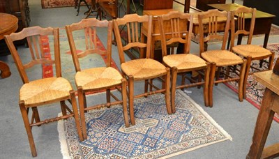 Lot 1373 - Set of six chairs with rush seats