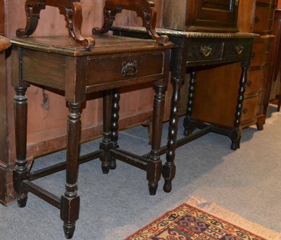 Lot 1402 - An Arts & Crafts oak side table and a carved oak side table (2)