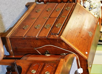 Lot 1424 - A George III walnut slope front bureau desk with frieze drawer, two short and two long drawers...