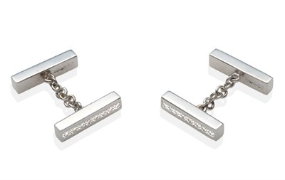 Lot 301 - A Pair of Platinum Diamond Set Double Cufflinks, a platinum bar set with round brilliant cut...