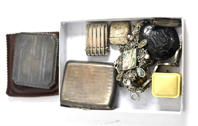 Lot 5033 - Silver cigarette cases and vestas, a jet locket on chain, assorted bracelets, brooches etc