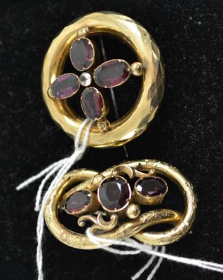 Lot 5034 - Two Victorian gold and amethyst brooches