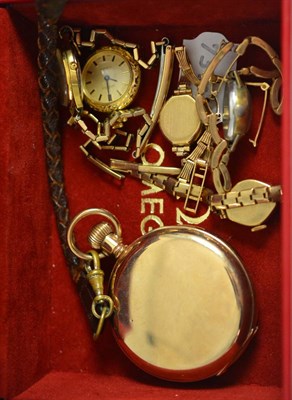 Lot 5036 - A gold plated Waltham pocket watch, two 9ct gold lady's wristwatches etc