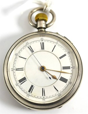 Lot 5038 - A silver chronograph pocket watch signed Mummery & Son, Stafford