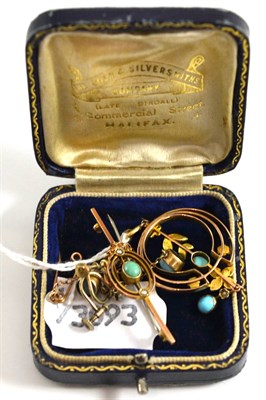 Lot 5049 - A turquoise and seed pearl pendant, brooch and a pair of earrings