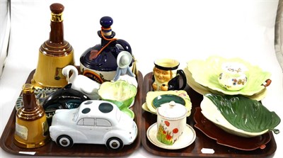 Lot 5057 - Two trays of decorative ceramics, including a Wade Pusser's Rum decanter, Carltonware dishes etc