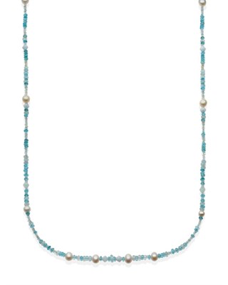 Lot 310 - A Multi-Gemstone and Cultured Pearl Necklace, faceted aquamarine and apatite beads spaced at...