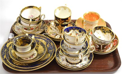 Lot 5061 - A tray of assorted 19th century cups and saucers, the majority with botanical subjects, with...