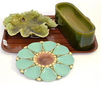 Lot 5101 - A Minton's Majolica oyster dish, a Bretby leaf dish and a Bretby planter