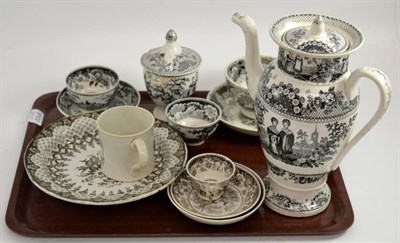 Lot 5102 - Victorian transfer printed coffee pot titled ";Orphans";, a pearlware nursery mug and various black