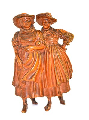 Lot 5114 - An Austrian cold painted bronze figure group of two Austrian girls with wide brimmed straw...