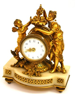 Lot 5117 - Small late 19th century French gilt bronze mantel timepiece