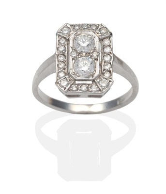 Lot 321 - An Art Deco Style Diamond Cluster Ring, two round brilliant cut diamonds spaced by two round...