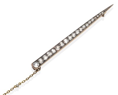 Lot 326 - An Art Deco Diamond Bar Brooch, a tapered bar set with graduated old cut diamonds in white claw...