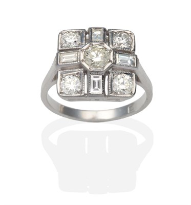 Lot 327 - An Art Deco Style Diamond Cluster Ring, a round brilliant cut diamond in an octagonal white...