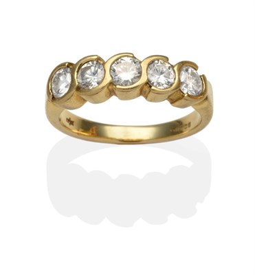 Lot 340 - An 18 Carat Gold Diamond Five Stone Ring, round brilliant cut diamonds in half rubbed over...